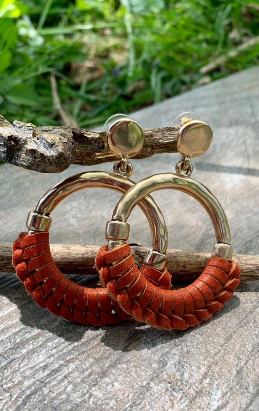 Margaux Doorknocker Wrapped Leather Drop Hoop Earrings