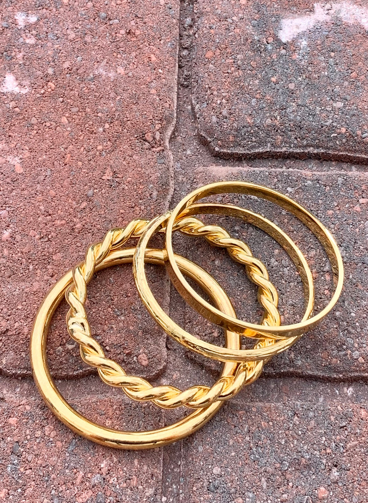 Set of 5 Gold Mixed Bangle Bracelet Set