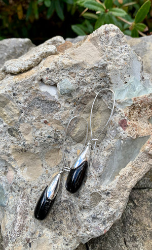 Chic Silver Black Bead Dangle Earrings
