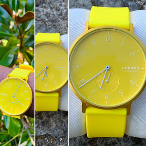 Skagen Aaren Kulor Bright Yellow Silicone Strap Quartz Minimalistic Watch