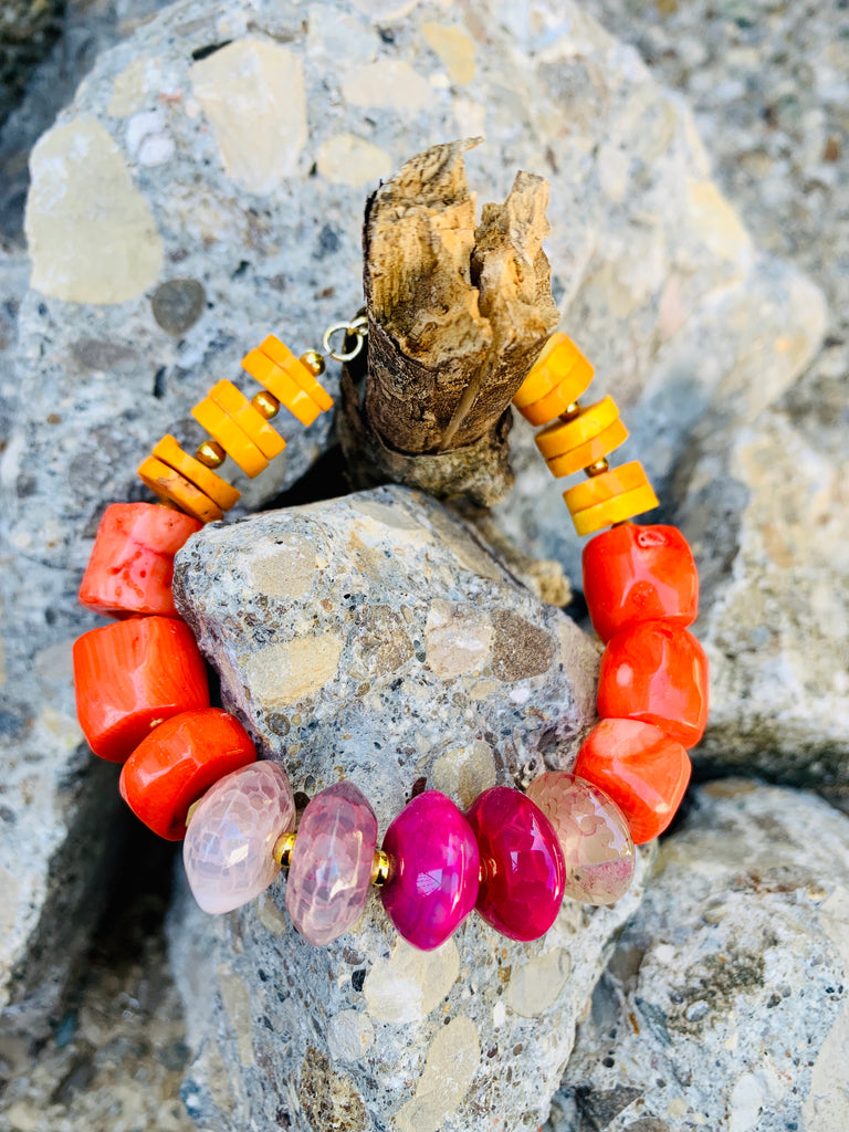 Barse Multi-Color Bamboo Coral & Quartz Bracelet
