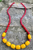 Yellow Jade, Red Quartz & Bronze Necklace