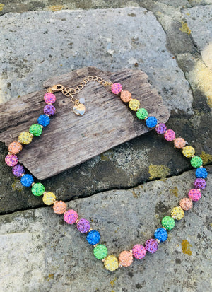 Retro Pastel Multi-Color Rainbow Beaded Necklace