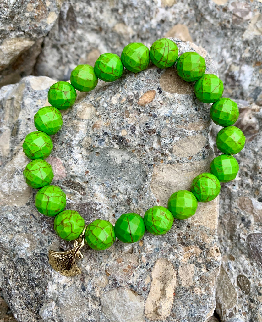 Gingko Green Dyed Magnesite & Bronze Bracelet