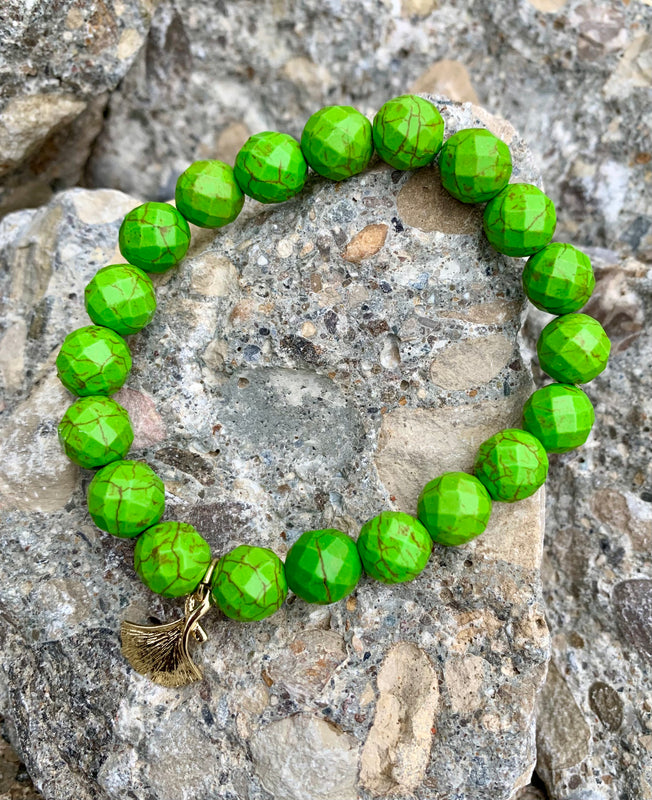 Gingko Green Dyed Magnesite & Bronze Bracelet