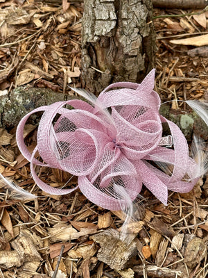 Mauve Hair Bow & Feather Hair Clip