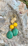 Yellow Jade, Agate & Turquoise Magnesite Beaded Drop Earrings