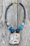 Mystic Sea Blue Agate with Drusy Pendant Necklace