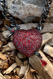 "A Sword Through My Heart" Red Pave Heart & Sword Pendant Necklace