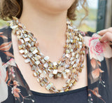 Genuine Bronze and Shell Multi-Colored Layered Statement Necklace