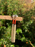 Silver Fringe and Red Sea Bamboo Coral Drop Earrings