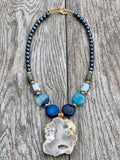Mystic Sea Blue Agate with Drusy Pendant Necklace