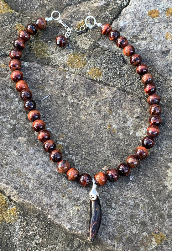 "The Eye of the Tiger" Red Tigers Eye Pendant Choker Necklace