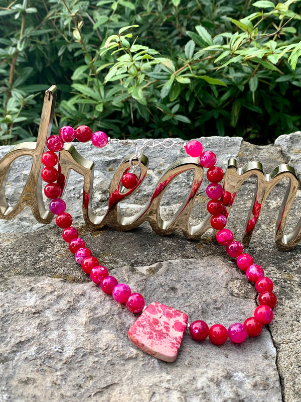 "Raspberry Beret" Fuchsia Agate & Jasper Choker Necklace