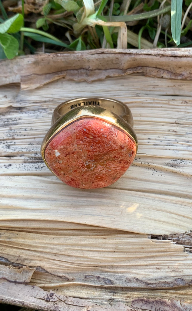 Orange Sponge Coral Abstract Statement Ring Size 8