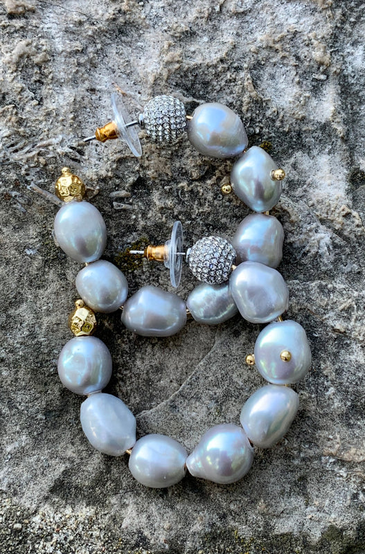 Rebecca Minkoff Baroque Studded Iridescent Pearl Hoop Earrings