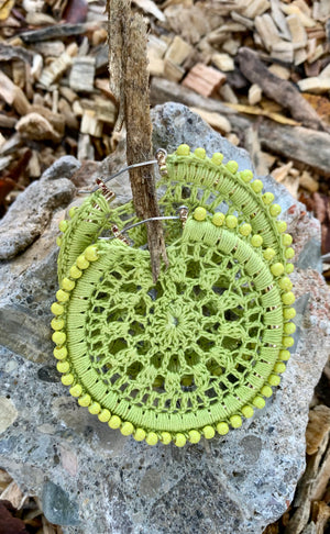 Vince Camuto Green Crochet Hoop Earrings