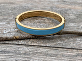 Blue Enamel & Gold Trim Clamp Bangle Bracelet