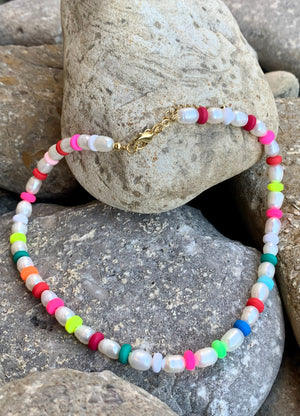 Freshwater Pearl Enamel Multi-Color Beaded Necklace