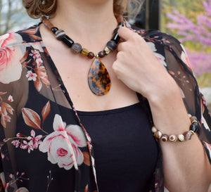 Barse Onyx, Agate & Hematite Tortoise Drop Pendant Necklace