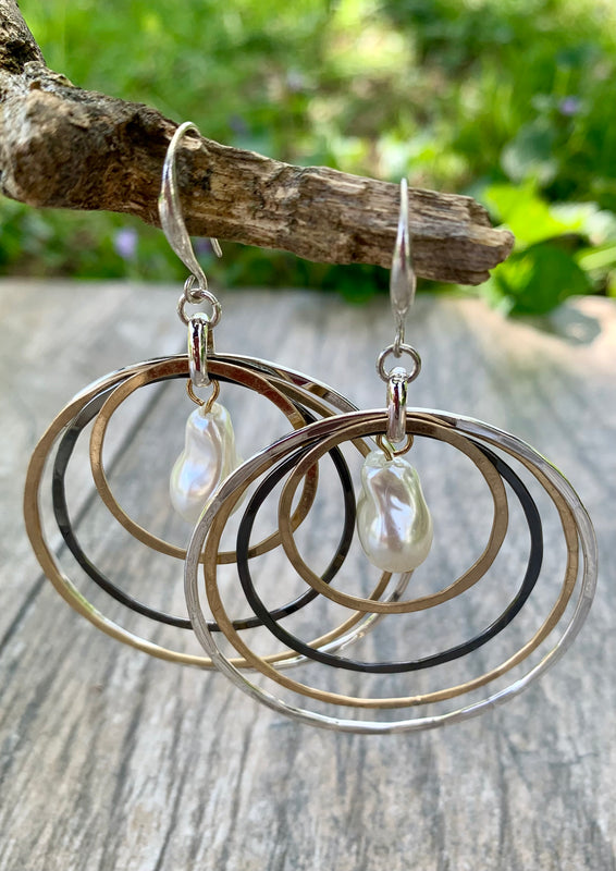Tri-Tone Orbital Hoop Drop Earrings