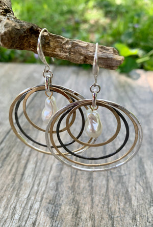 Tri-Tone Orbital Hoop Drop Earrings