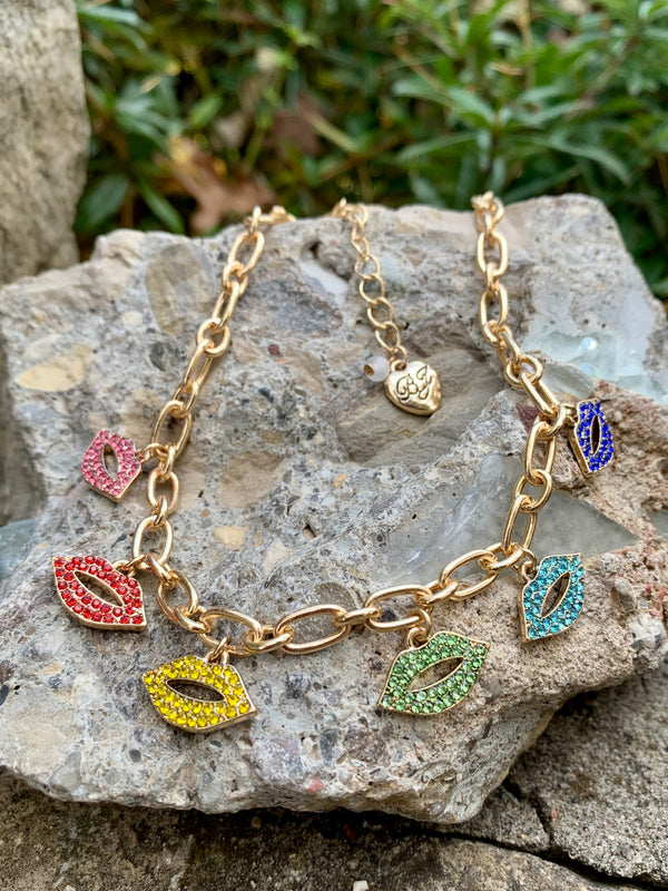 Rainbow Lips Charm Necklace