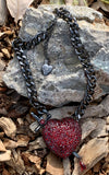 "A Sword Through My Heart" Red Pave Heart & Sword Pendant Necklace