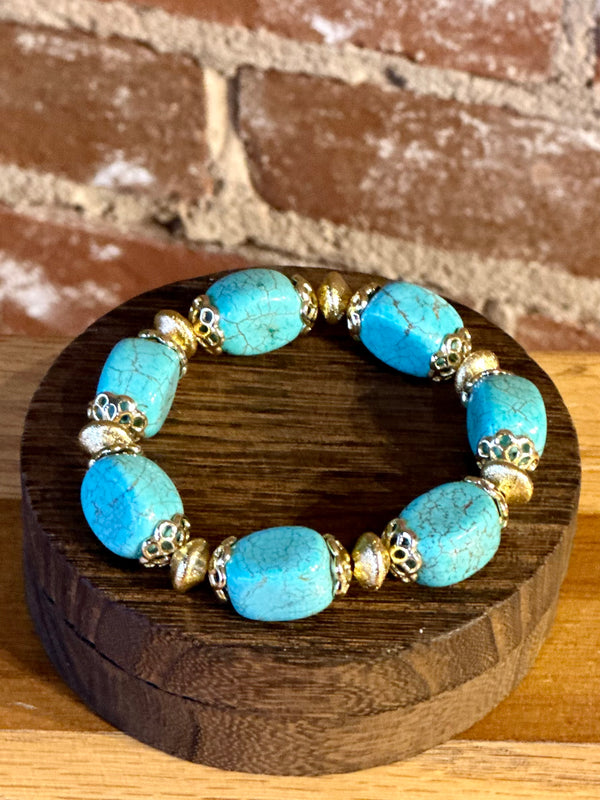 Perfectly Polished Turquoise Bracelet with Gold Accents