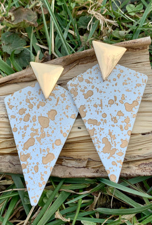 Landry Painted White & Gold Pyramid Drop Earrings