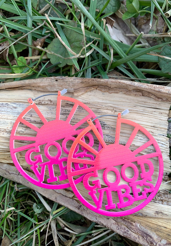 Pink and Orange "Good Vibes" Hoop Earrings
