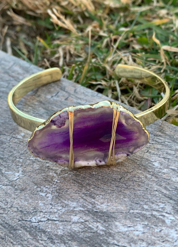 Bronze & Agate Slab Cuff Bracelet