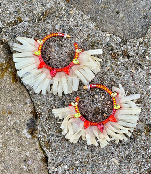 "Stay Wild" Raffia Red Hoop Earrings