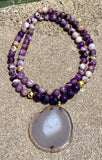 Barse Purple Amethyst & Purple Jasper Beaded Necklace With Large Agate Slab Pendant