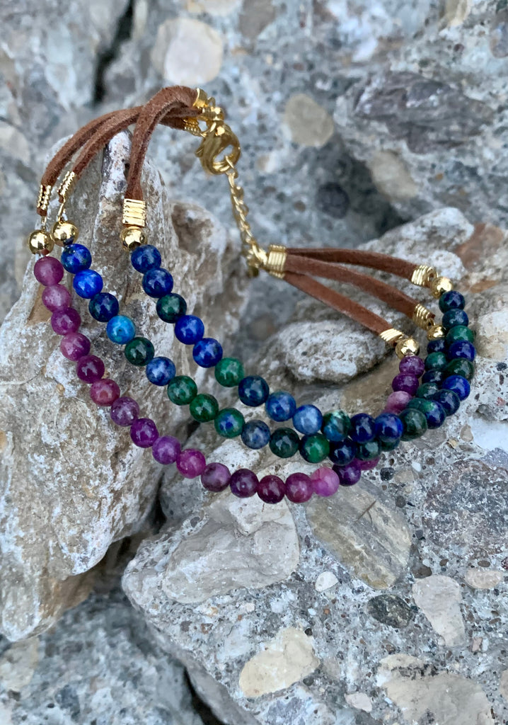 Purple Jasper Azurite, Bronze & Suede Bracelet