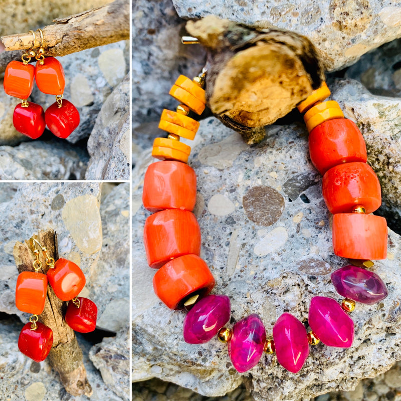 Barse Multi-Color Bamboo Coral & Quartz Bracelet