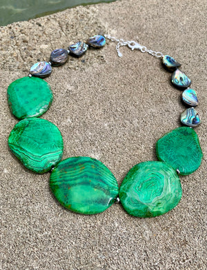 Barse Abalone Green Onyx Slab Sterling Silver Necklace