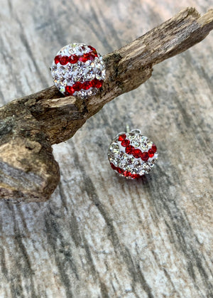Sterling Silver Red & CZ Baseball Stud Earrings