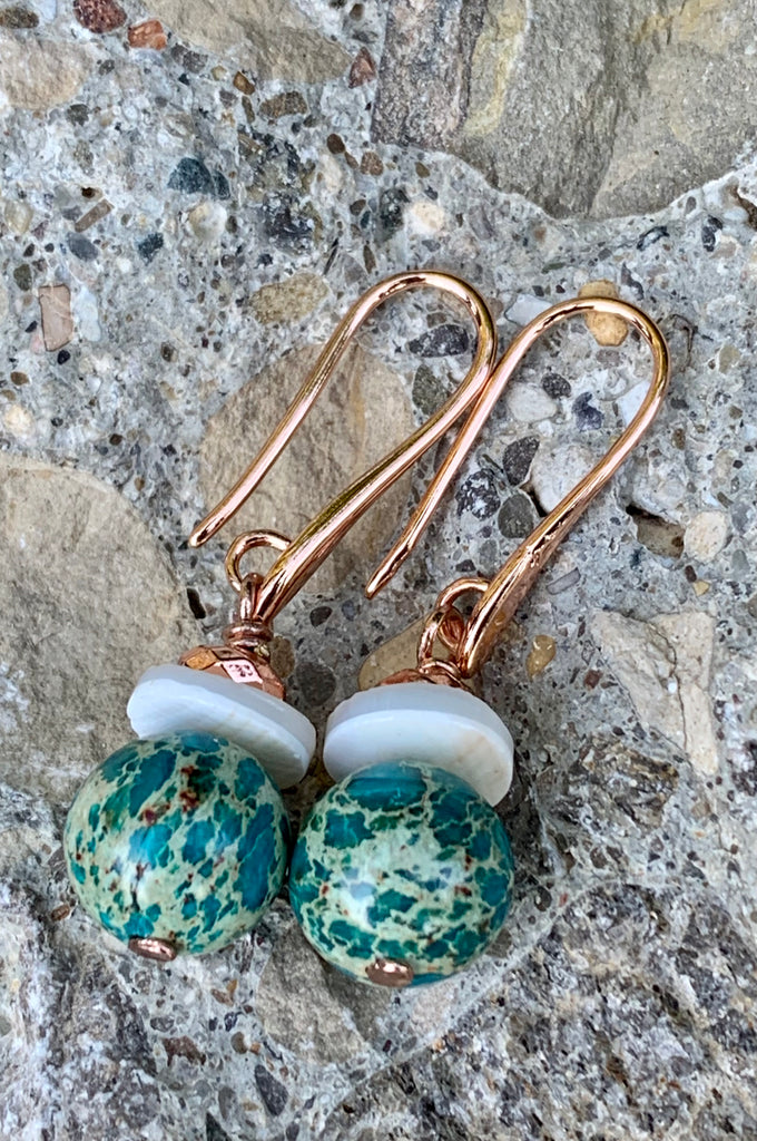 Jasper and Copper Drop Beaded Earrings