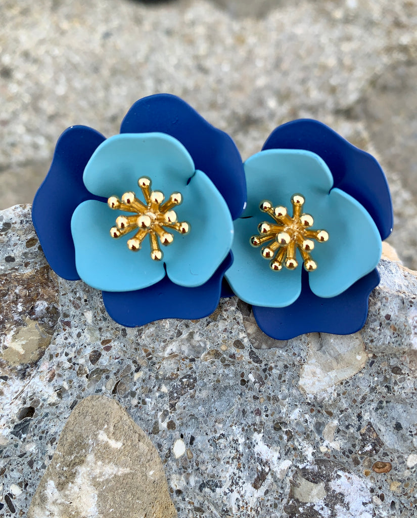 Blue Flower Clip-On Earrings