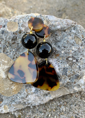 Barse Tortoise & Black Onyx Drop Post Earrings