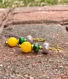 Mauve Crystal & Yellow Jade Drop Earrings