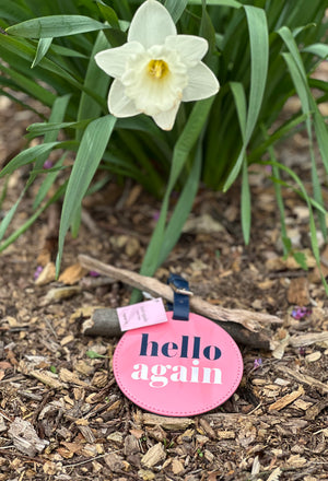 Hello Again Pink, Blue & White Luggage Tag
