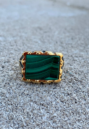 Malachite Gemstone Signet Ring Size 5.5