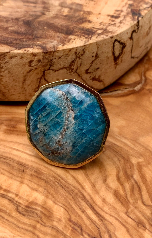 Apatite & Bronze Geometric Ring Size 8