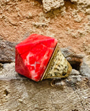 Vintage Barse Genuine Copper Thai 9.25 Red Coral Pyramid Ring
