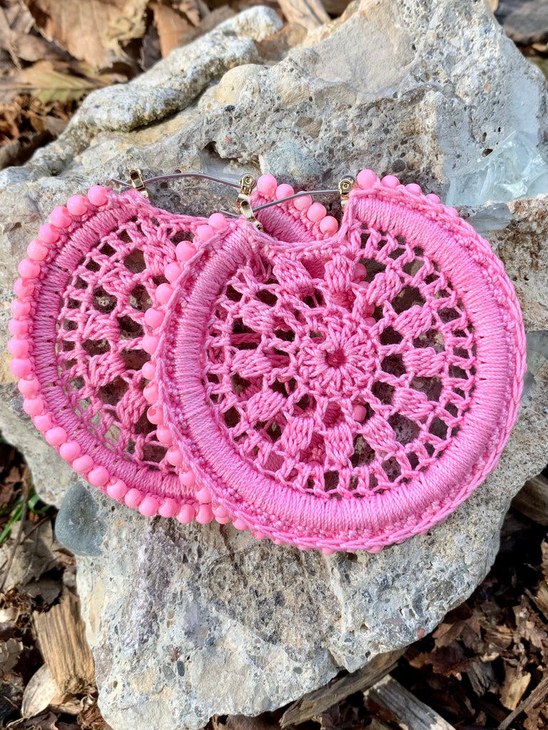 Vince Camuto Pink Crochet Hoop Earrings