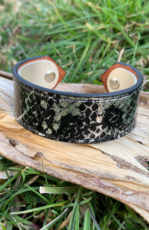 "Ambra" Python Metallic Silver Leather Cuff Bracelet