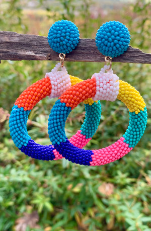 Colorful Beaded Orbital Drop Statement Earrings