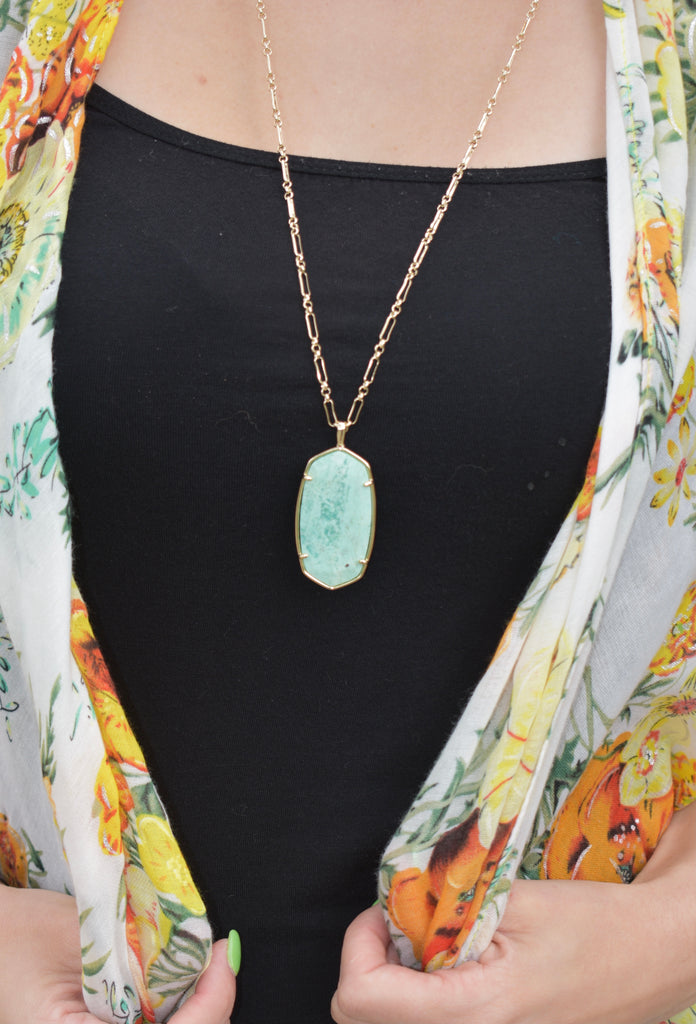Faceted Reid Gold Long Pendant Necklace in Sea Green Chrysocolla